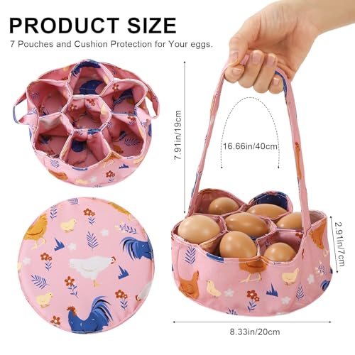 Canvas Egg Collecting Basket with 7 Pockets - Cute Chicken Design