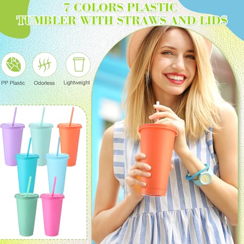Honeydak 60 Pack Plastic Cups with Lids & Straws, Macaron Color - 24-27oz