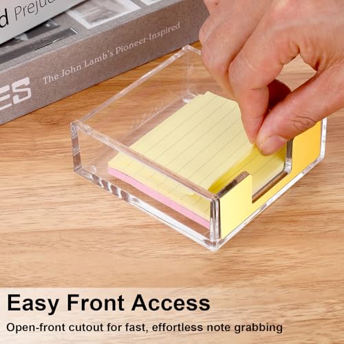 Gold Acrylic Sticky Note Holder - 3x3 Desk Memo Pad Dispenser (Style 1)