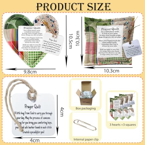 Green Set of 6 Mini Pocket Prayer Quilts with Cross - Handmade Faith Gifts