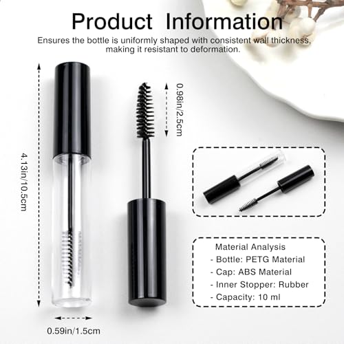 Zoolinn 10ml Refillable Mascara Wand Tubes Set - 5 Pack Clear Containers