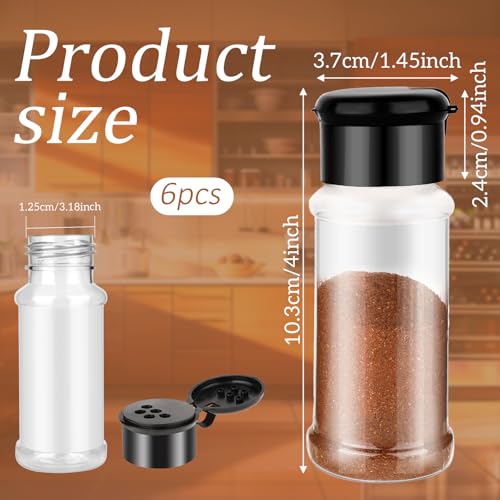 TIESOME 6 Pcs Clear Plastic Spice Jars with Shaker Lids, 3 oz Containers