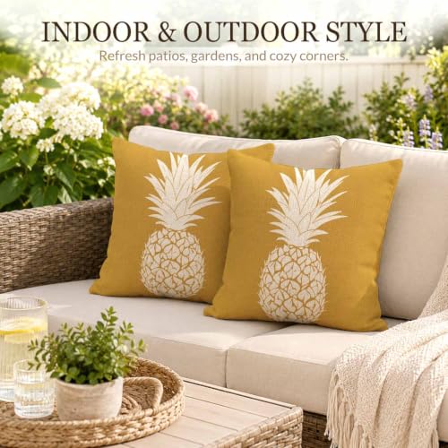 Minimalist Pineapple Throw Pillow Cover, 16x16 Inch Linen Decorative Case