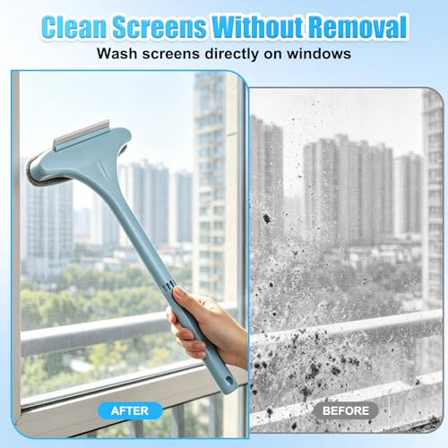 2-in-1 Window Screen Cleaning Brush with Squeegee - Yellow Green