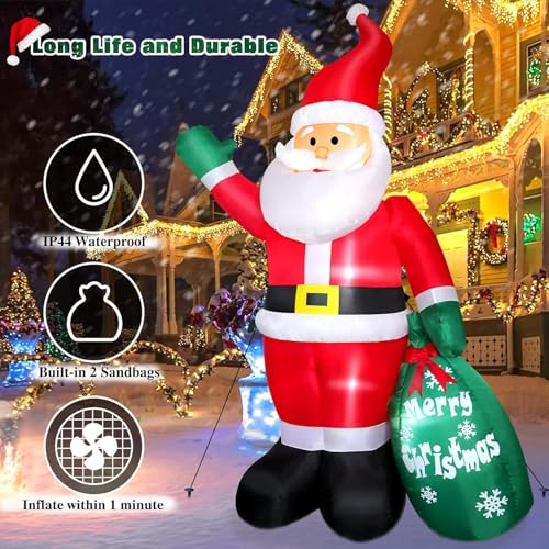 8 Ft Christmas Inflatable Santa Claus with LED Lights & Gift Bag for Outdoor Yard Decor