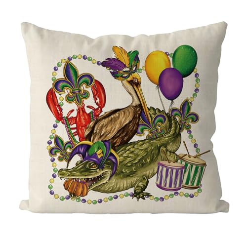 Mardi Gras 18x18 Inch Throw Pillow Covers - 4 Piece Polyester Set