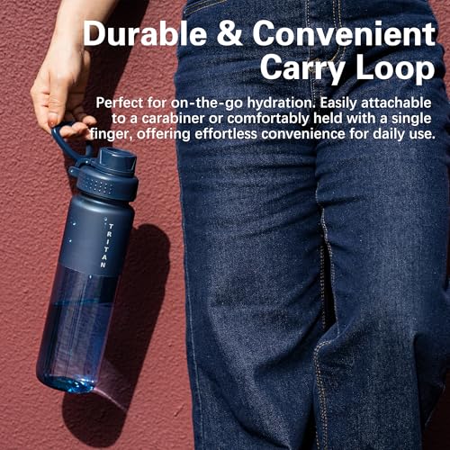 OLDLEY 32oz Navy Blue Water Bottle with Handle, Leak-Proof Tritan Sports Bottle