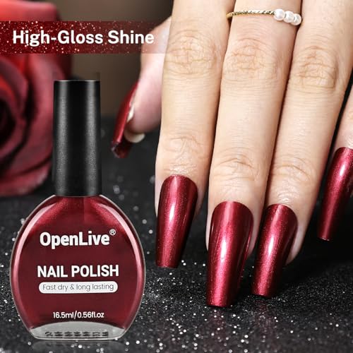 OpenLive Red Glitter Nail Polish 16.5ml Quick Dry Long Lasting Shine