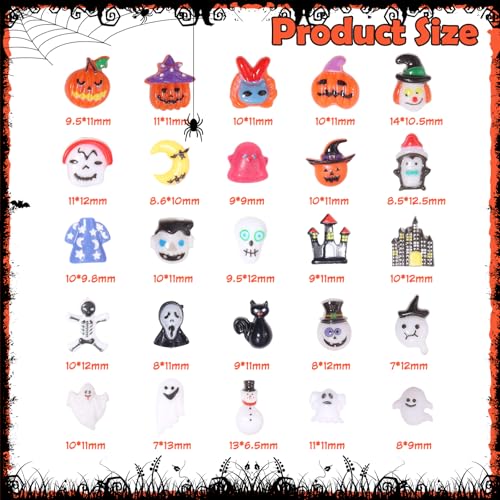 Uotey 100 Pcs Assorted Halloween Nail Charms 3D Resin Pumpkin Ghost Art