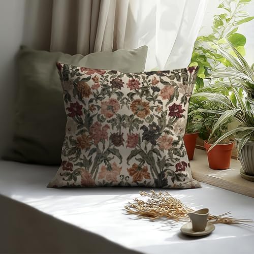 Dark Botanical 01 Vintage Floral Throw Pillow Cover 18x18