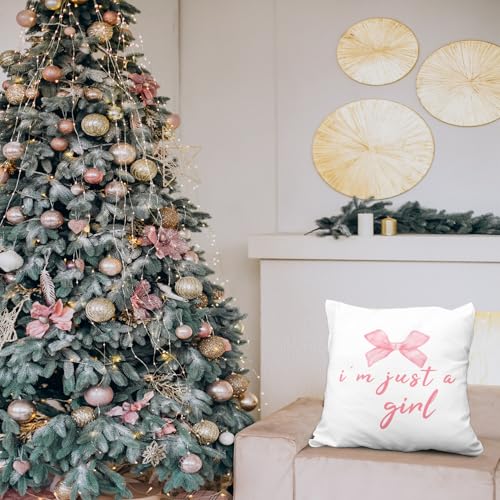 Cute Pink Bow Pillow Cover | 18x18 Decorative Cushion Case for Girls