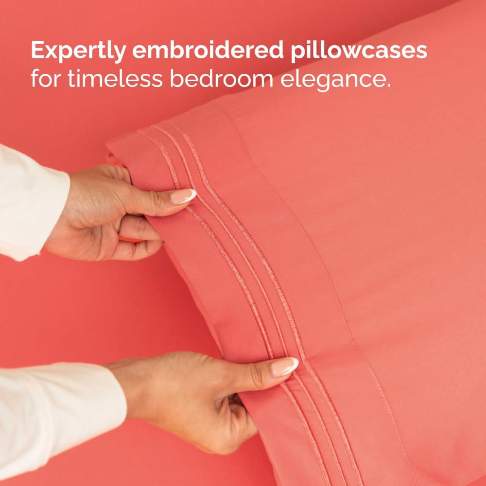 Skiennix Full XL Bed Sheet Set - Soft, Breathable & Cooling 4-Piece Luxury Bedding - Deep Pockets, Coral
