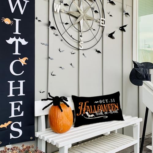 Halloween Trick or Treat Bat Lumbar Pillow Cover 12x20 Outdoor Decor