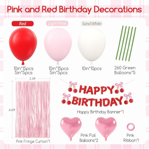 Cherry Birthday Party Decorations with Balloons, Banner & Fringe Curtain
