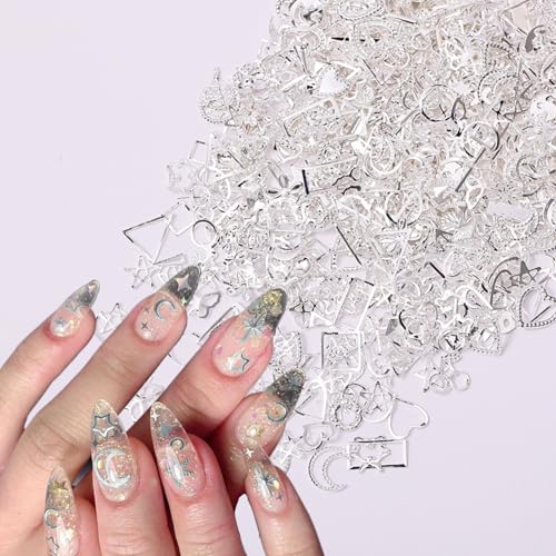 900Pcs Silver Metal Nail Charms Alloy Star Rhinestones 3D Nail Art Gems