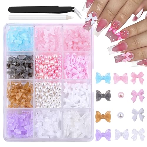 JOTINEL 3D Bow & Butterfly Nail Charms with Pearls and Tools