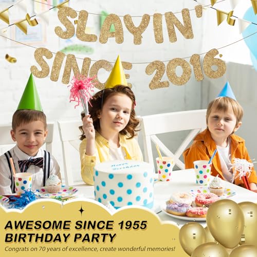 Slayin' Since 2016 Glitter Birthday Banner - Pre Strung 10th Party Decor