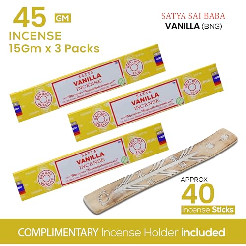 Satya Nagchampa Vanilla Incense Sticks with Raajsee Holder - 45g