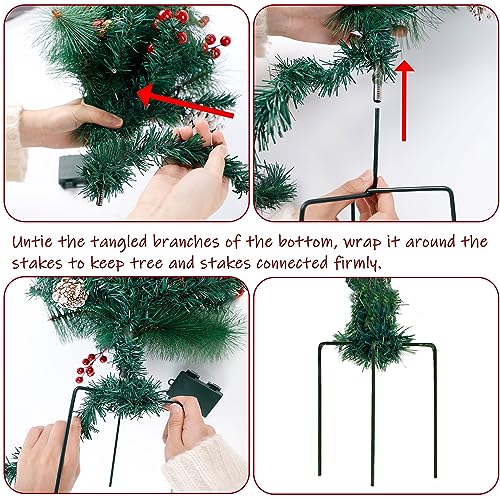 2 Pack 30 Inch Pre-Lit Artificial Christmas Pathway Trees with LED Lights, Berries & Pine Cones