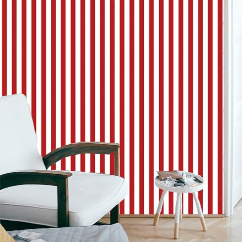 GLOW4U Red Striped Peel and Stick Wallpaper - 17.7x117 Inches