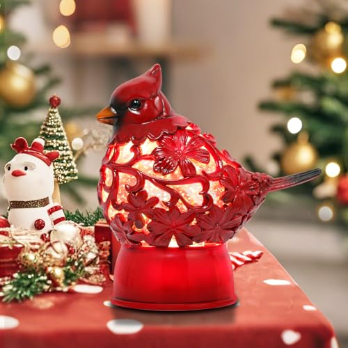 GlexpFesti Cardinal Christmas Snow Globe Lantern with 6H Timer USB & Battery Operated