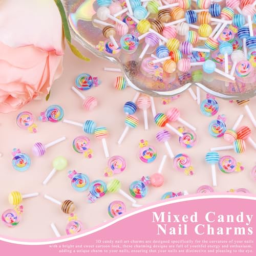 editTime 100pcs 3D Lollipop Nail Charms Resin Kawaii Candy Decals