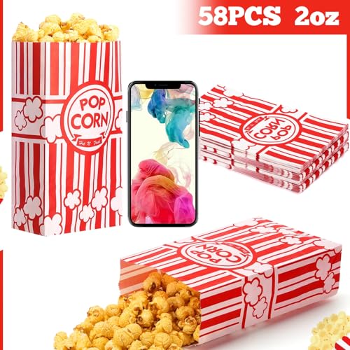 WSICSE 58 Pack 2 oz Paper Popcorn Bags for Snacks, Party & Movie Night