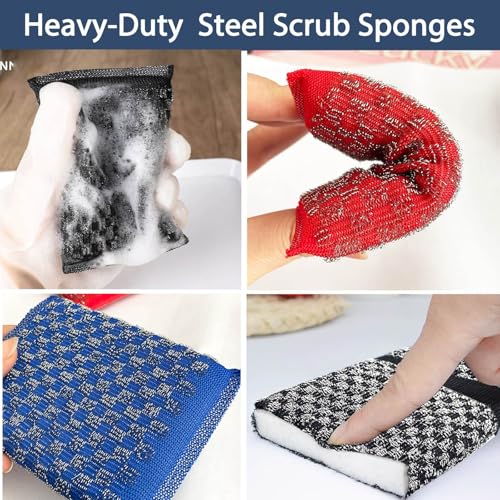 EdgeVue Heavy-Duty Steel Wool Scrubber Sponge - Non-Scratch Kitchen Pad, Black
