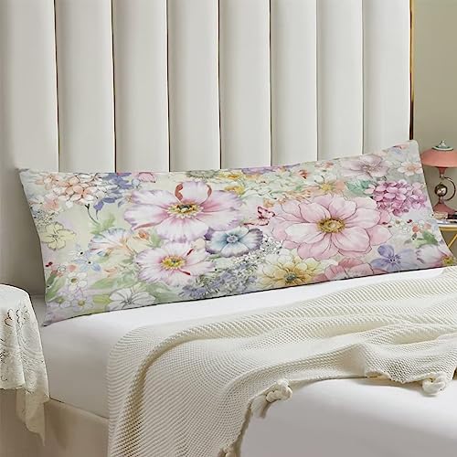 GUVICINIR Floral Body Pillow Cover 20"x54" - Colorful Spring Flowers