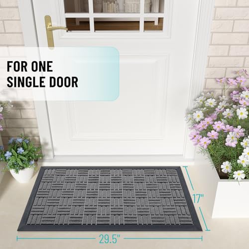 OLANLY Heavy-Duty Front Door Mat, Grey Maze Pattern 29.5 x 17 Inch