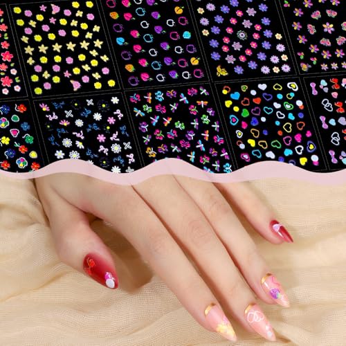 FANDAMEI 30 Sheets Kids Nail Stickers Self-Adhesive 3D Nail Art Decals