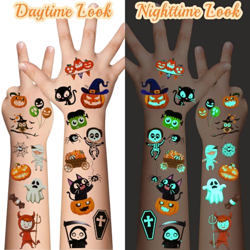 Seqiuay Glow in the Dark Halloween Temporary Tattoos - 10 Sheets