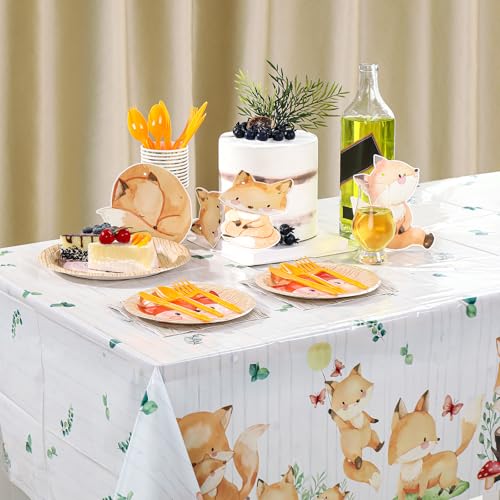 Woodland Animals Tablecloth Set - 3 Pcs Disposable Fox Decor 51x86.6"