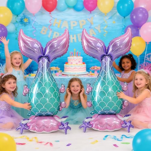 PHOGARY 2 Pcs Large Standing Mermaid Tail Balloons for Birthday Party