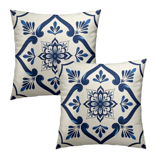 Cafl Mexican Floral Tile Throw Pillow Covers - Set of 2, 18x18 Inch