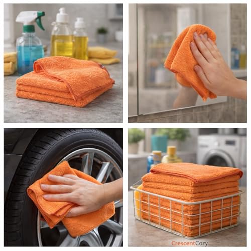 CRESCENT COZY Ultra Absorbent Microfiber Cleaning Cloths, 20 Pack - 9.8x9.8 Inch, Lint-Free for Car, Kitchen & Electronics