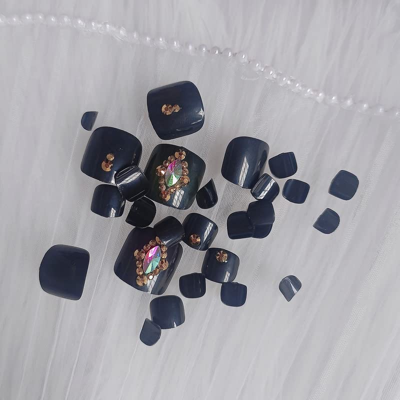 Black Press On Toenails - 24Pcs Reusable Fake Toe Nails Kit