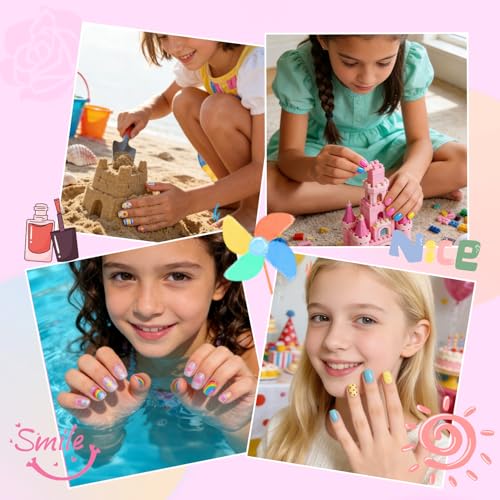 Ranrose Kids Clear Square Press on Nails - 420 Pcs Full Cover Fake Nail Tips for Girls 9-12 Years