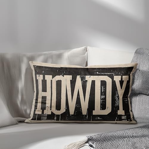 Howdy Western Throw Pillow Cover 18x18, Cowboy Cotton Cushion Case (01 Color)