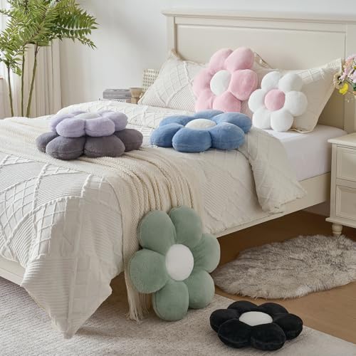 PLAYSKY White Daisy Pillow 14.9 inch Soft Decorative Throw Cushion for Couch Bed