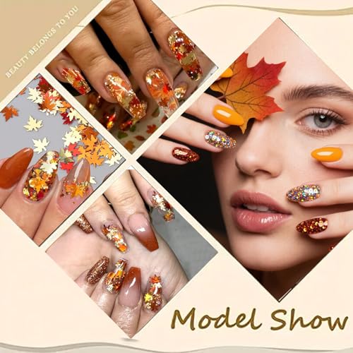 Maple Leaf Nail Glitters Gold and Red Fall Sequins with Glitter Powder
