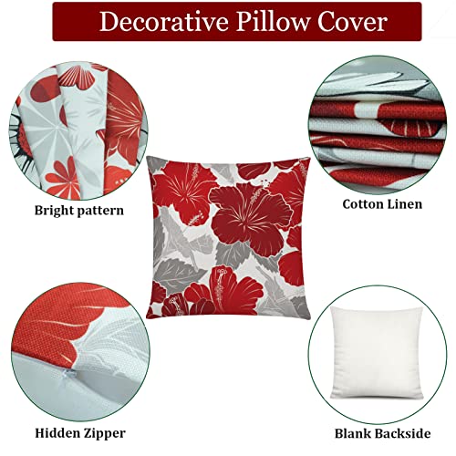 Red Grey Daisy Throw Pillow Covers 20x20 Set of 6 - Farmhouse Home Decor