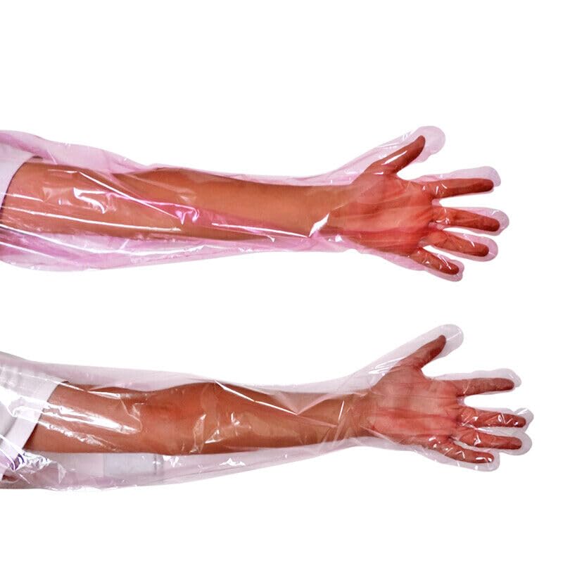 50pcs Disposable Long Plastic Veterinary Gloves - 35" Full Arm Protection