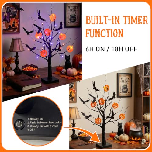 EAMBRITE 22-Inch Halloween Tree with LED Lights and Bat & Pumpkin Ornaments