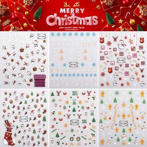 Christmas Nail Art Stickers 3D Self-Adhesive Snowflake Decals (6 Sheets)