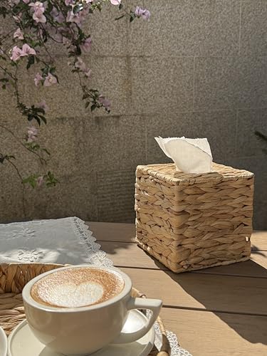 Natural Water Hyacinth Tissue Box Cover - Square Holder for Bathroom