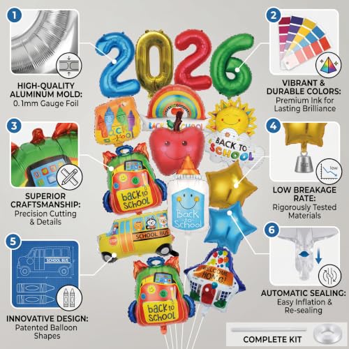 16-Piece 2026 Back to School Foil Balloon Set for Classroom Decorations