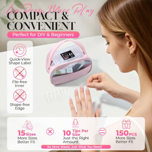 Luckyfairy Short Almond X-Soft Gel Nail Tips 150pcs Pre-Etched