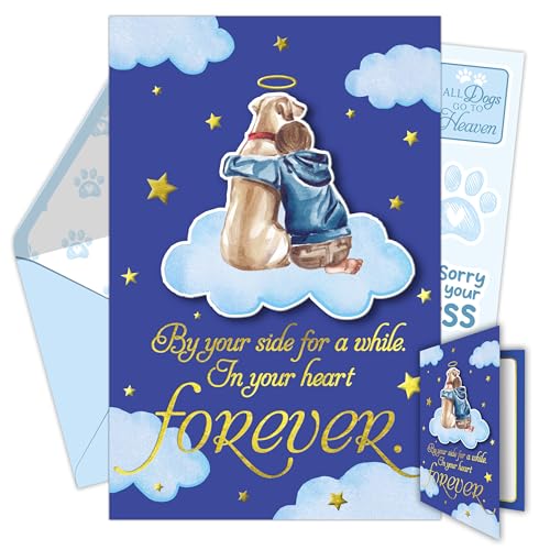 Gold Foil Dog Sympathy Card - 5x8in with Envelope & Stickers