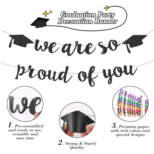 Class of 2026 Graduation Banner Black Glitter Pre-Strung Party Decor
